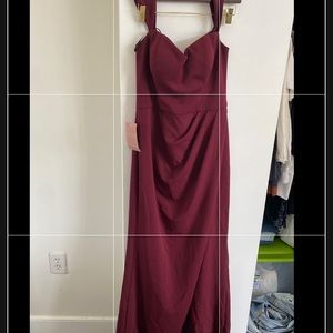 BHLDN Maroon off the shoulder bridesmaid gown